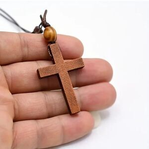 Brown Wooden Cross Pendant Necklace